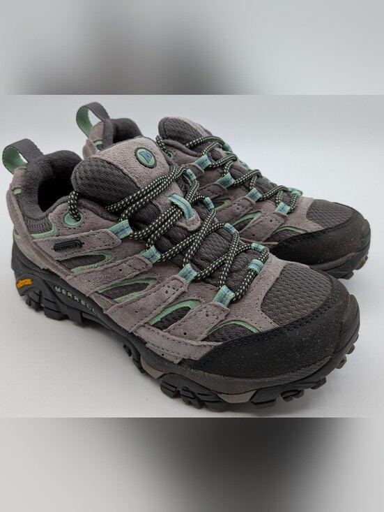 Merrell Shoes - Merrell Moab 2 WP - Women’s Gray and Mint Trail Hiking Shoes Sz 5.5